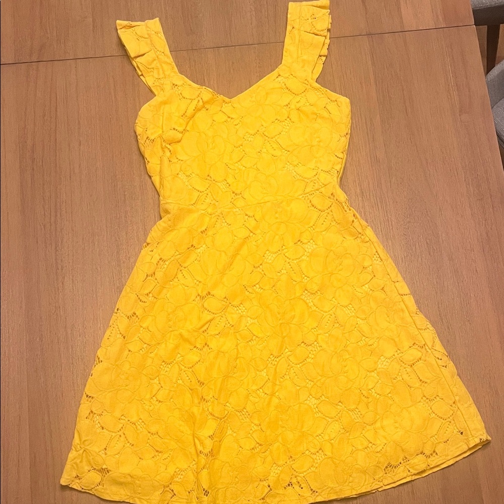 Monteau Yellow Lace Mini Dress